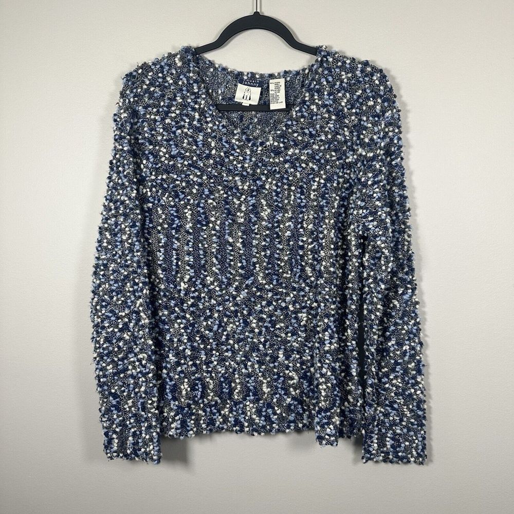 Cousin Johnny XLarge Blue Cream Gray‎ Merino Wool Blend Ball Textured Sweater